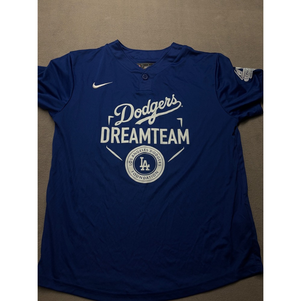 Nike LA Dodgers Foundation Dreamteam Jersey Blue Womens Large #10 Henley Shirt